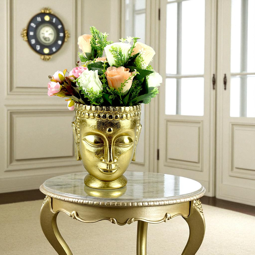 Handcrafted Golden Aluminum Buddha Idol Flower Vase
