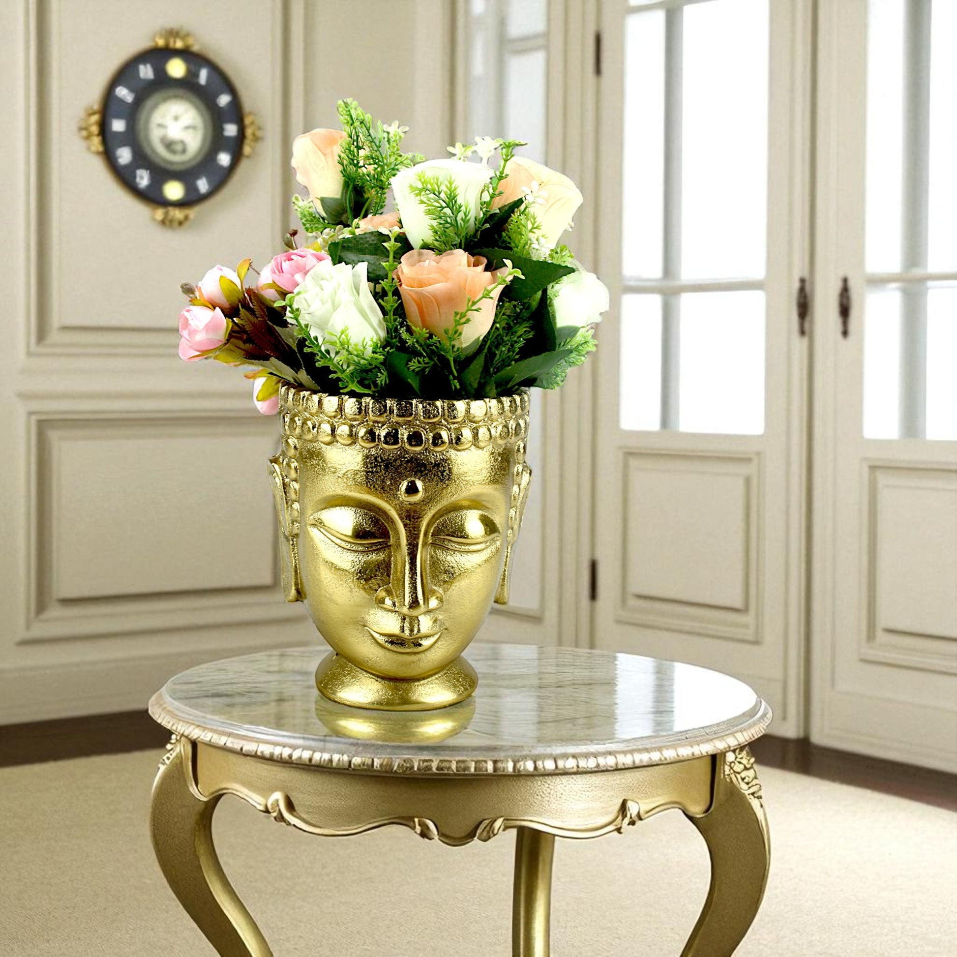 Handcrafted Golden Aluminum Buddha Idol Flower Vase