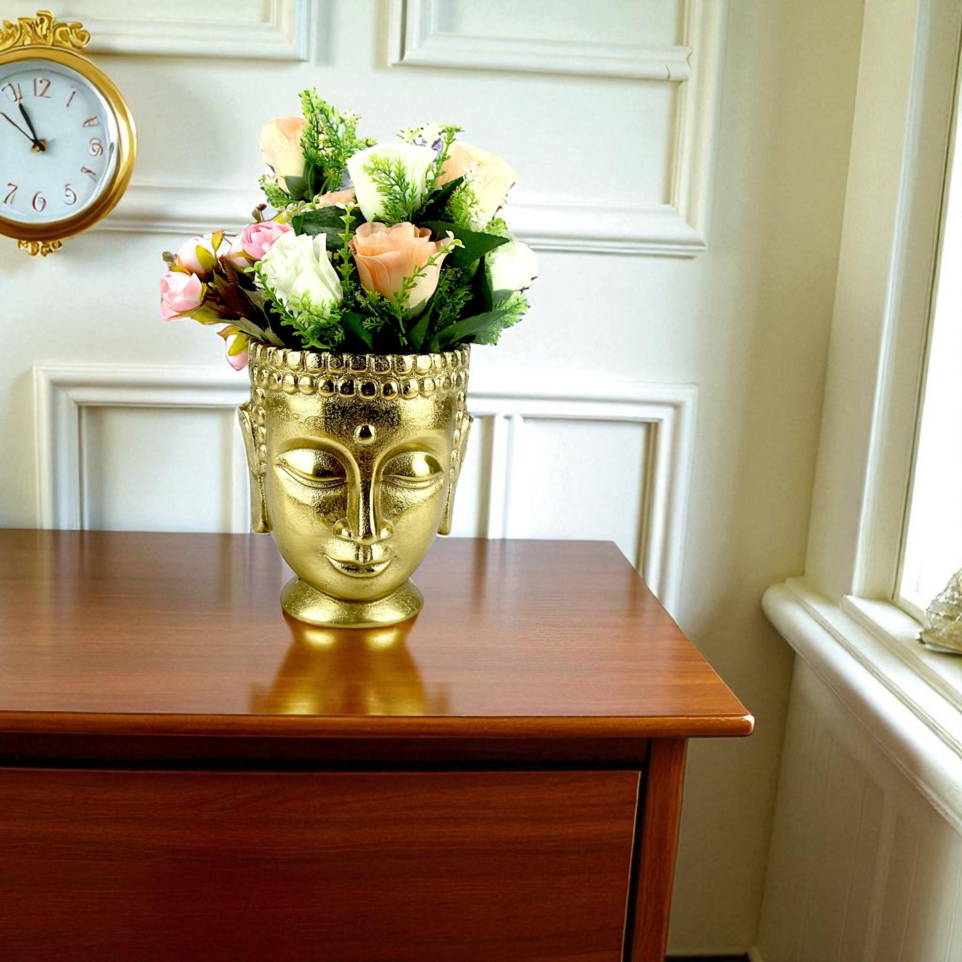Handcrafted Golden Aluminum Buddha Idol Flower Vase