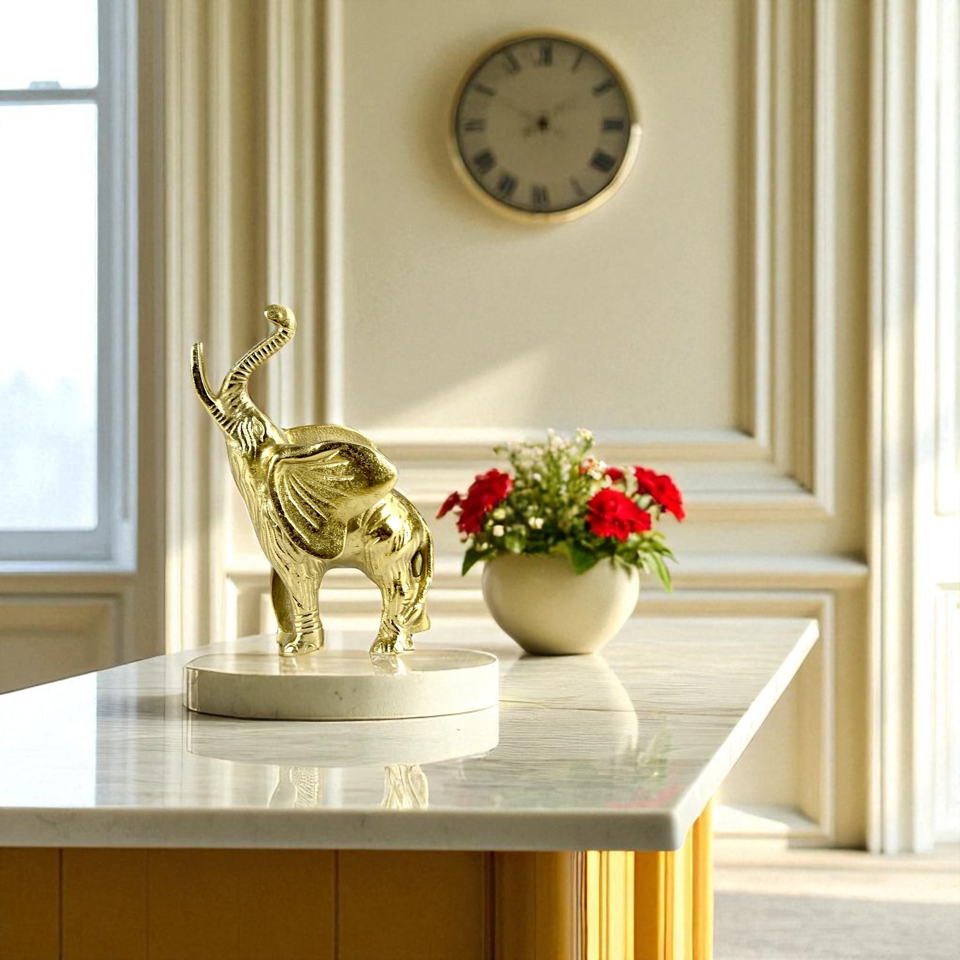 Handcrafted Golden Aluminum Elephant Statue