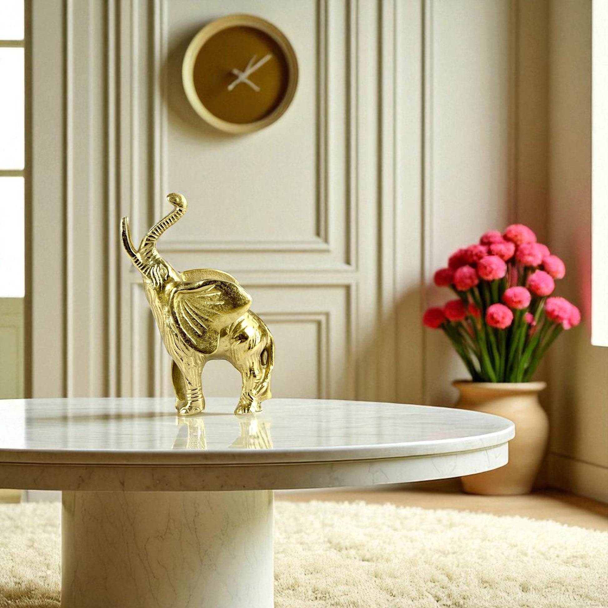 Handcrafted Golden Aluminum Elephant Statue