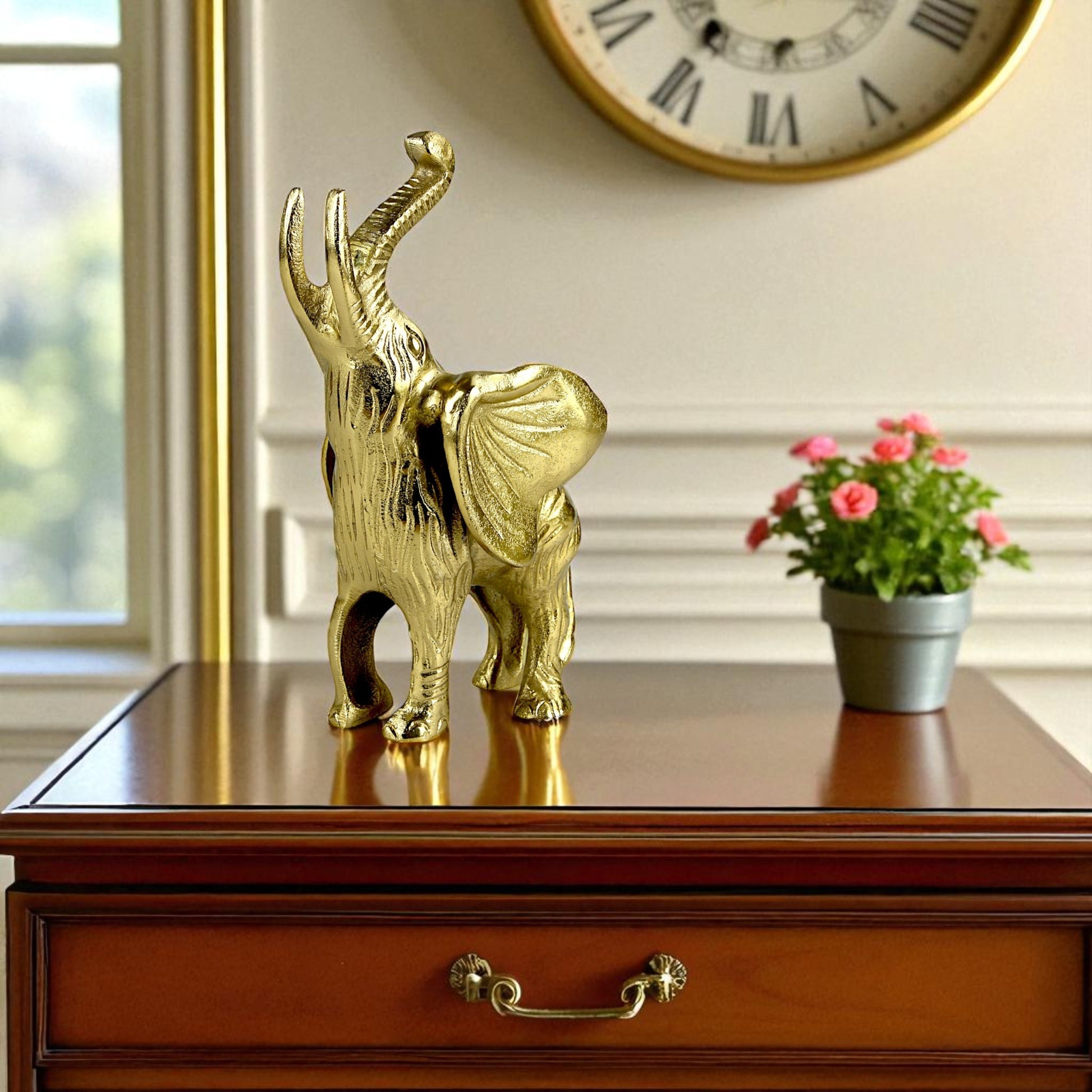 Handcrafted Golden Aluminum Elephant Statue