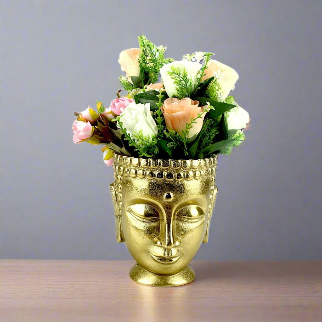 Handcrafted Golden Aluminum Buddha Idol Flower Vase