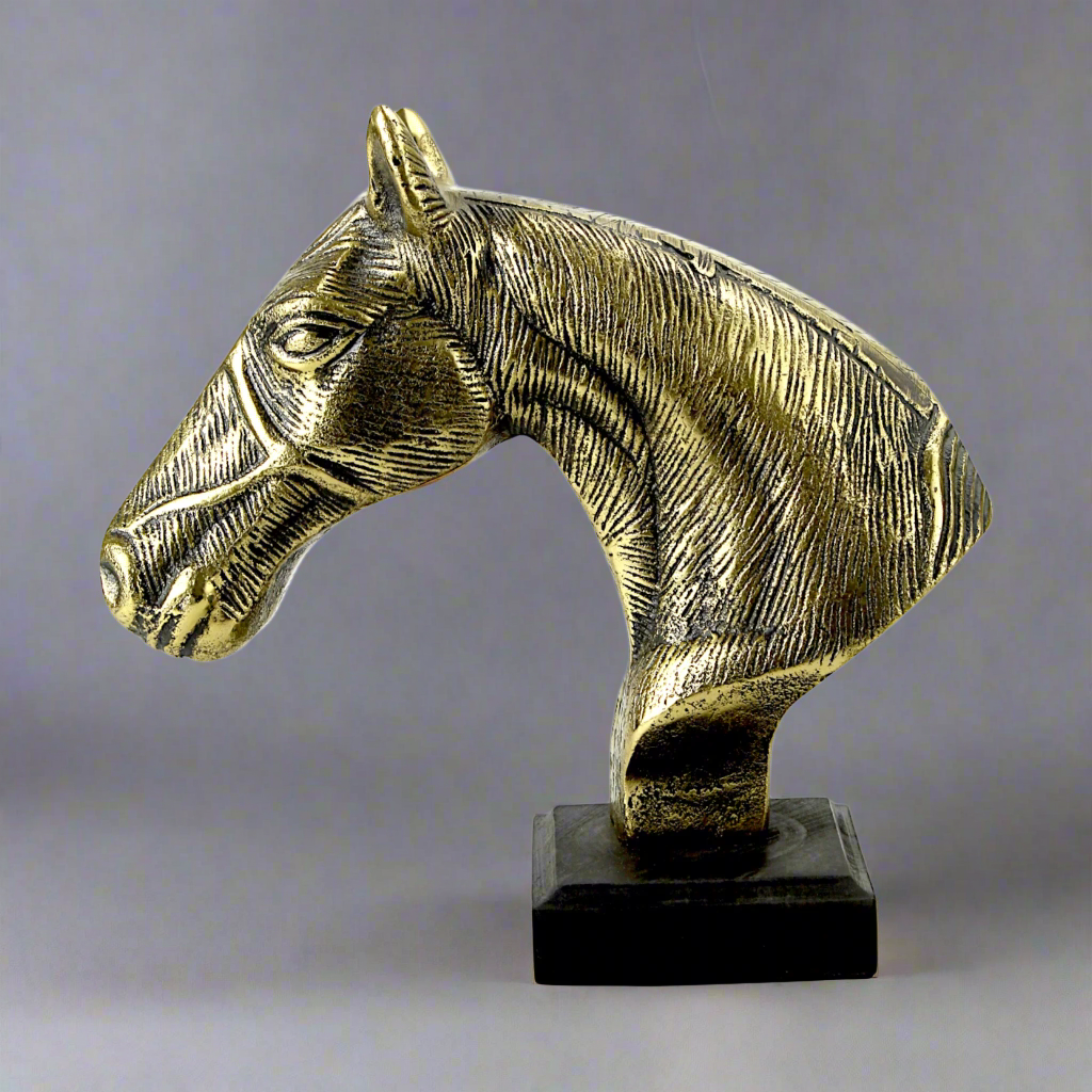 Handcrafted Golden Aluminum Horse Head Figurine