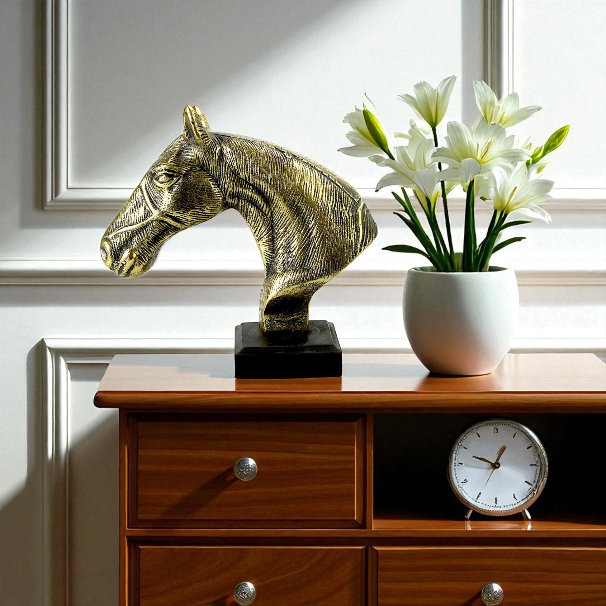 Handcrafted Golden Aluminum Horse Head Figurine