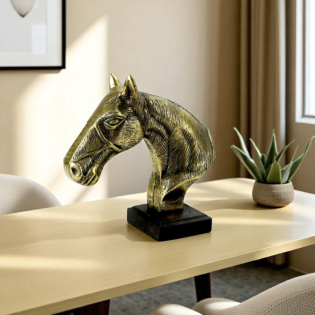 Handcrafted Golden Aluminum Horse Head Figurine