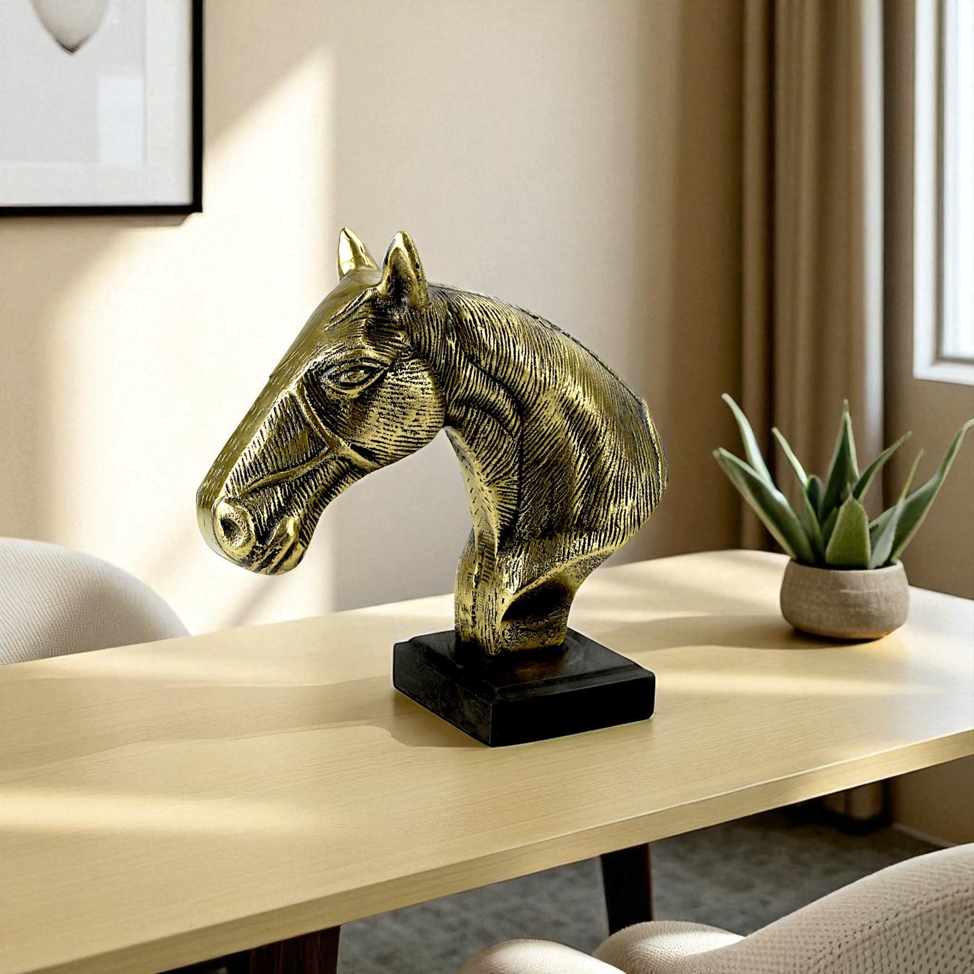 Handcrafted Golden Aluminum Horse Head Figurine