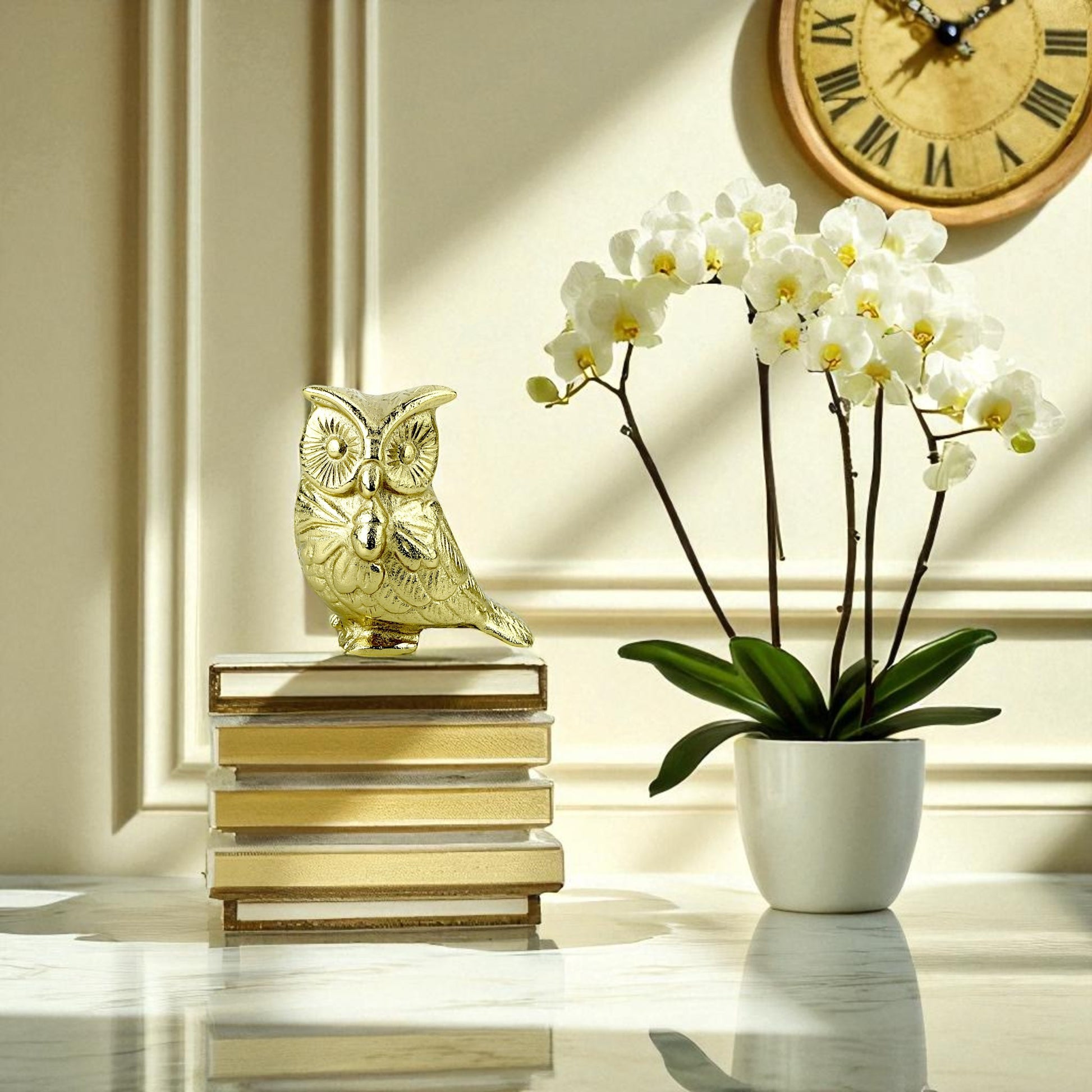 Handcrafted Golden Aluminum Owl Figurine