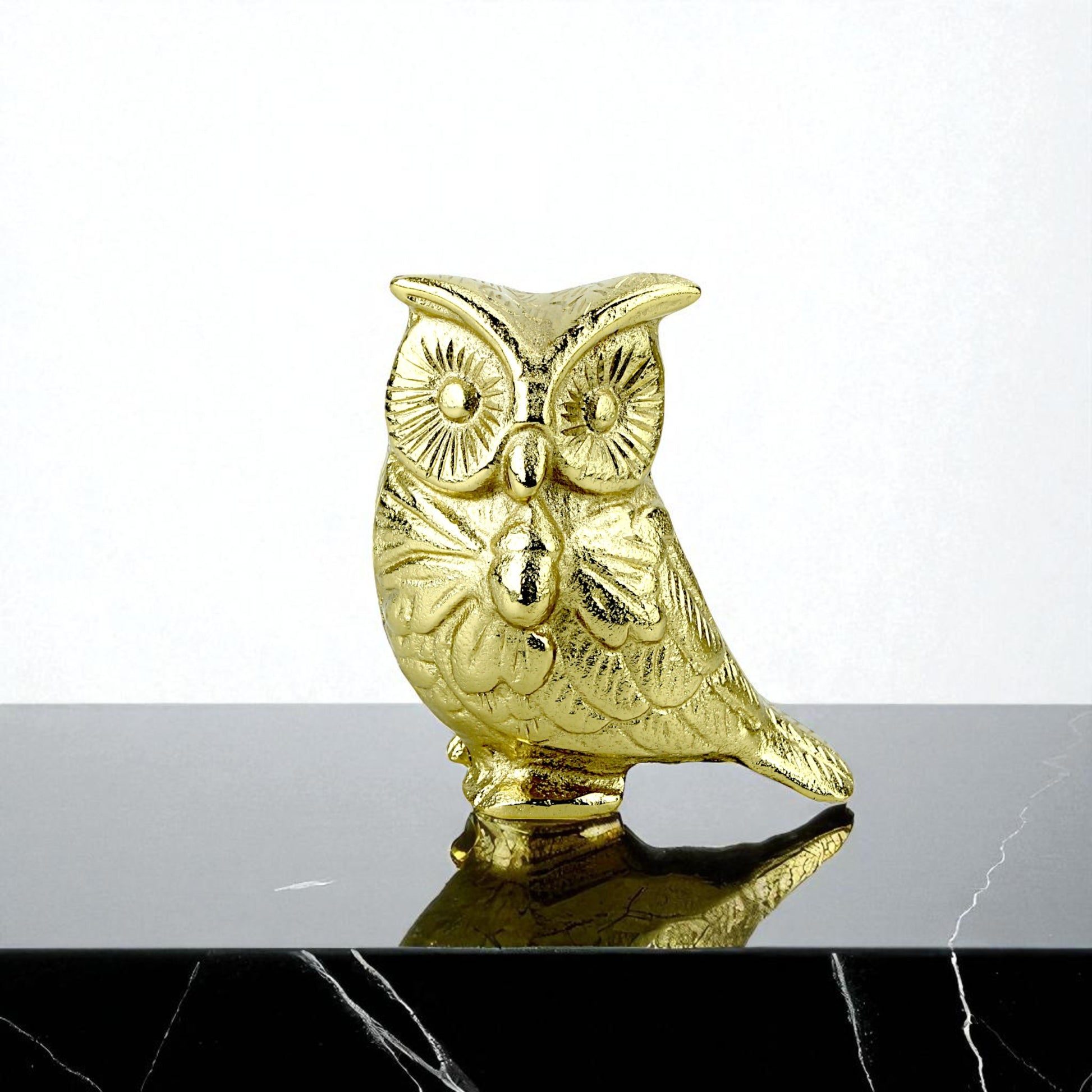 Handcrafted Golden Aluminum Owl Figurine