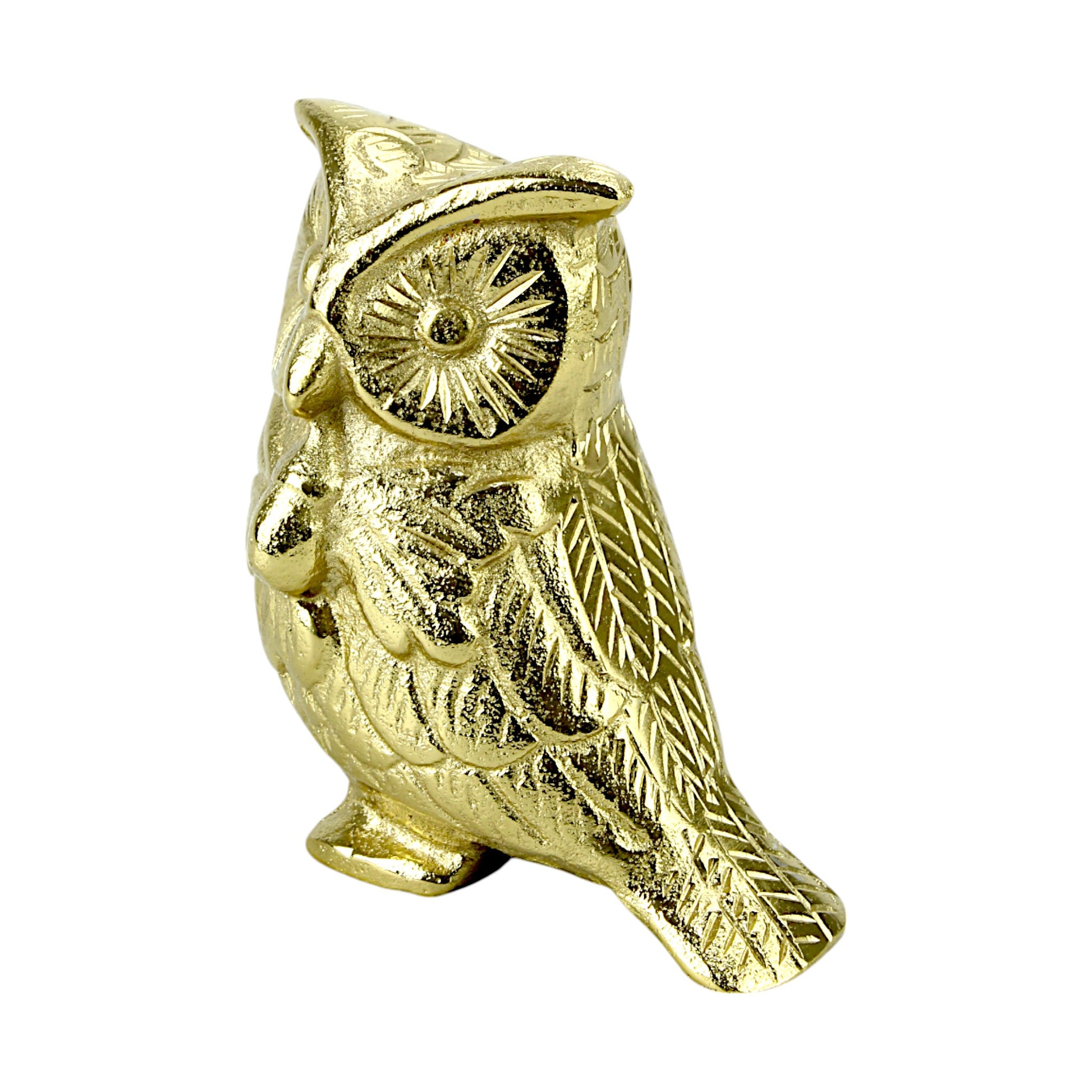 Handcrafted Golden Aluminum Owl Figurine