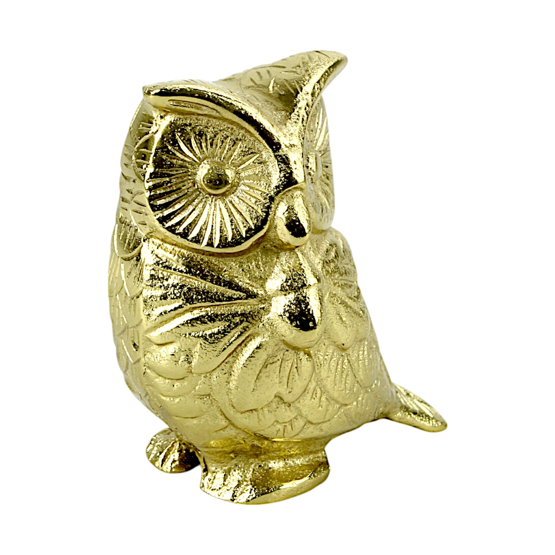 Handcrafted Golden Aluminum Owl Figurine