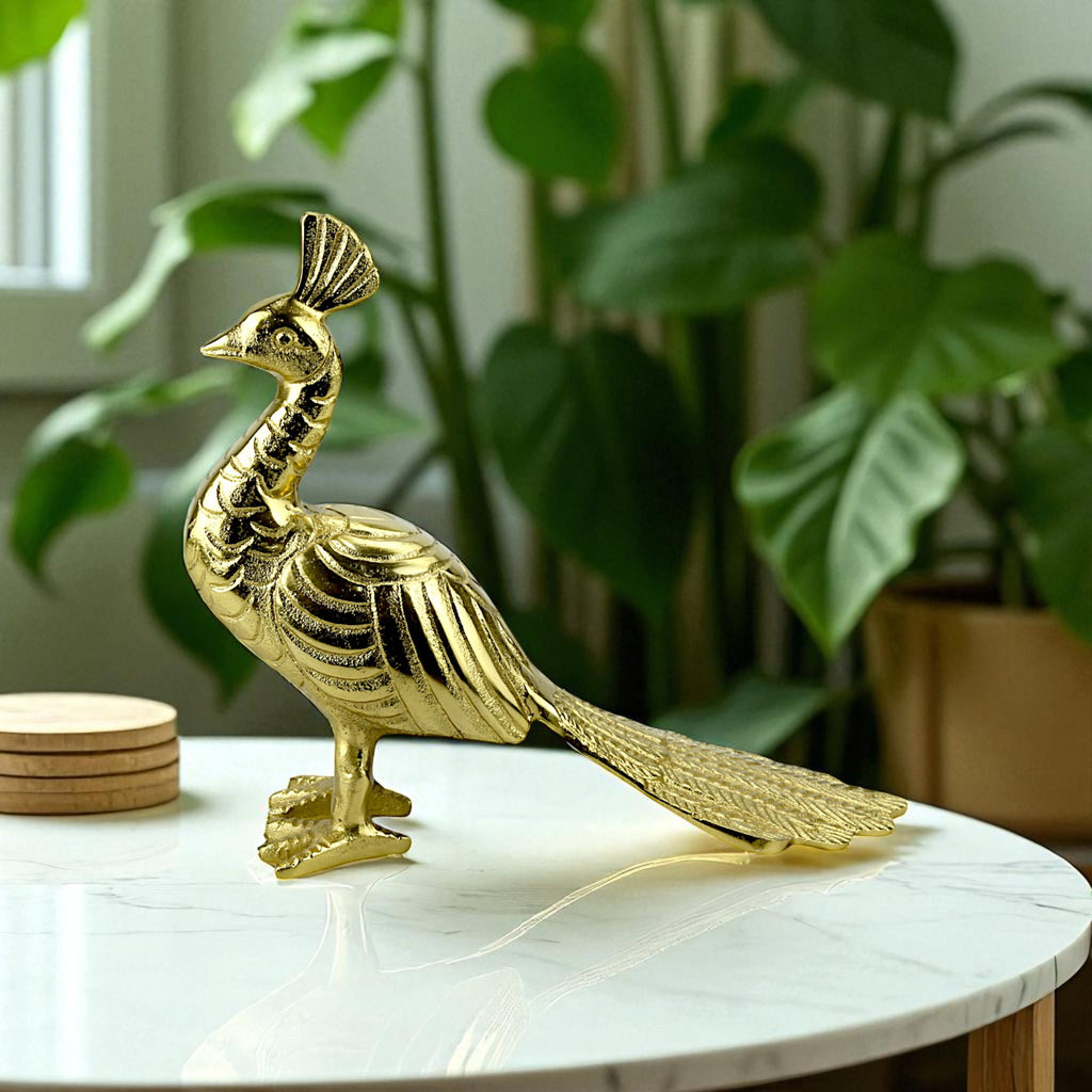 Handcrafted Golden Aluminum Peacock Figurine