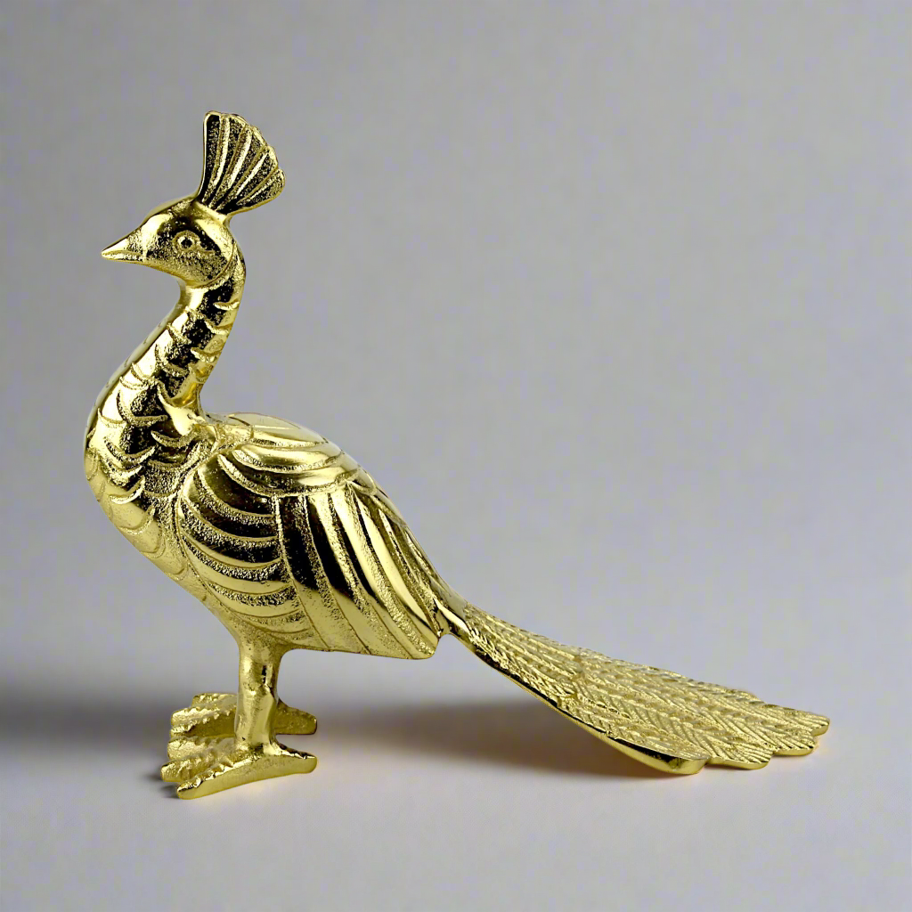 Handcrafted Golden Aluminum Peacock Figurine