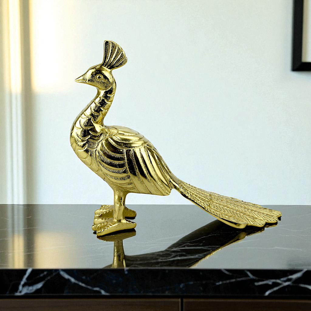 Handcrafted Golden Aluminum Peacock Figurine