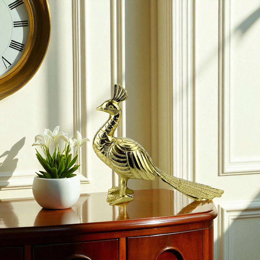Handcrafted Golden Aluminum Peacock Figurine