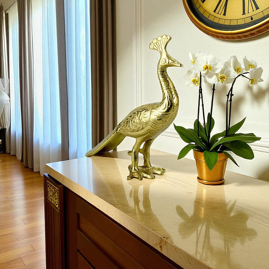 Golden Aluminum Peacock Figurine