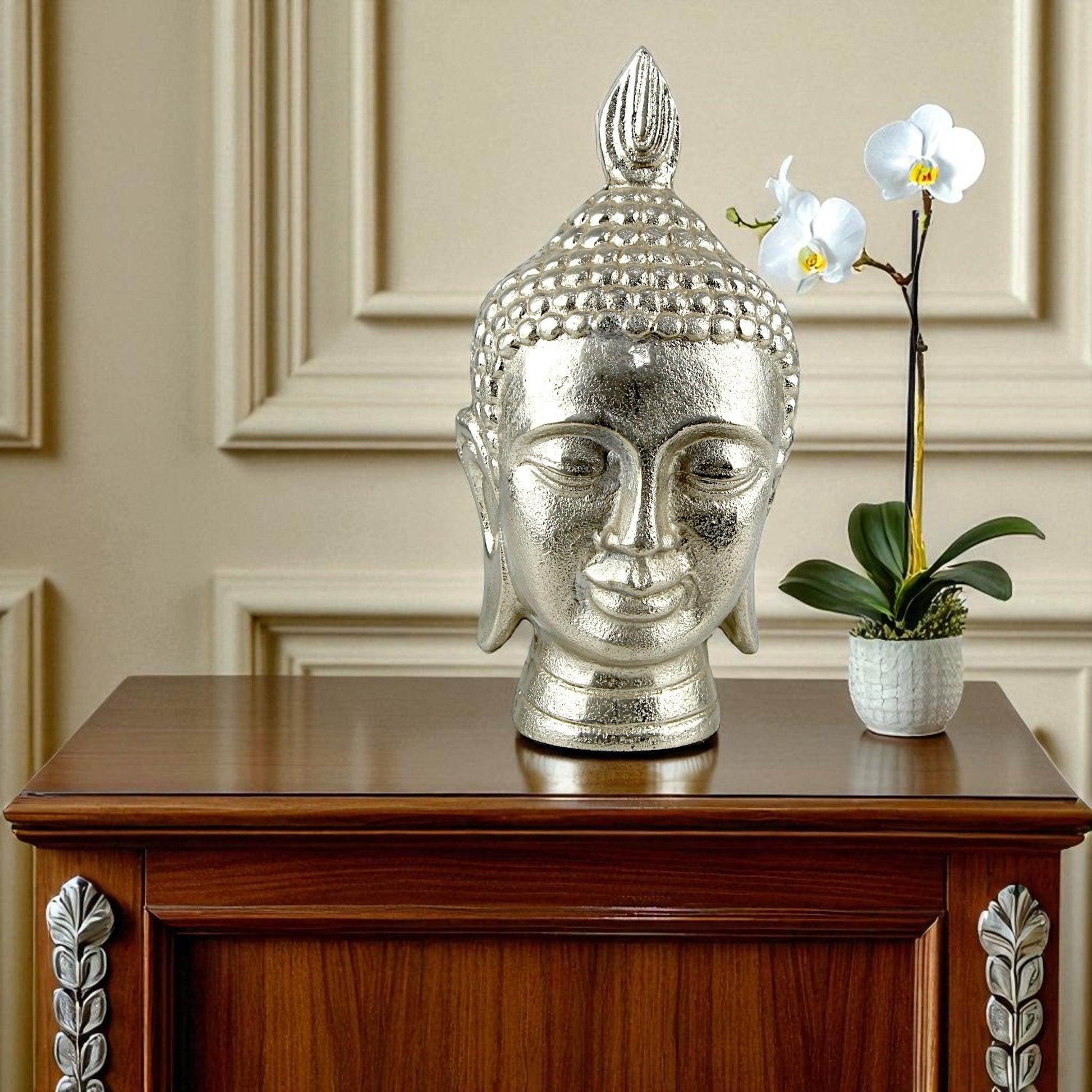 Handcrafted Silver Aluminum Buddha Figurine