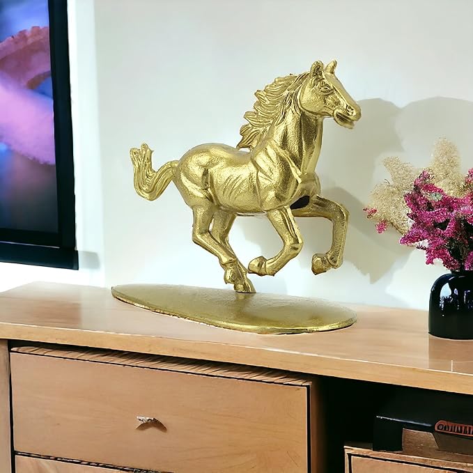 Golden Aluminum Racing Horse Figurine