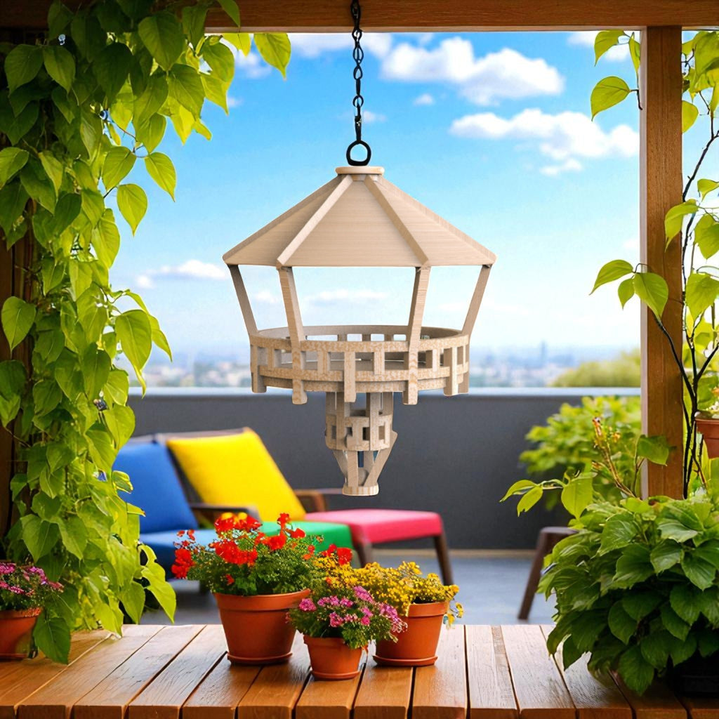 Wooden Bird Feeder with Sloped Roof