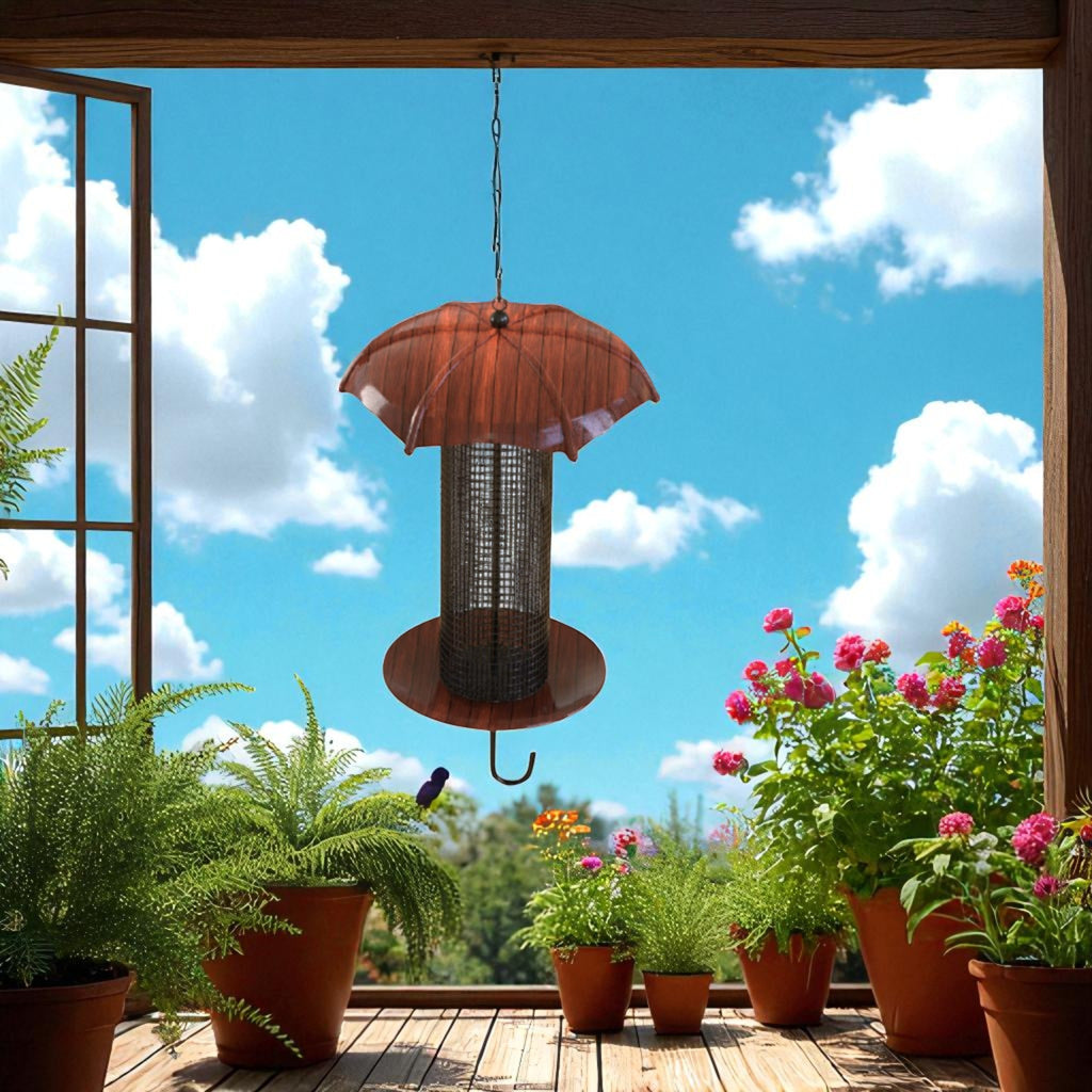 Umbrella Top Wooden Bird Feeder