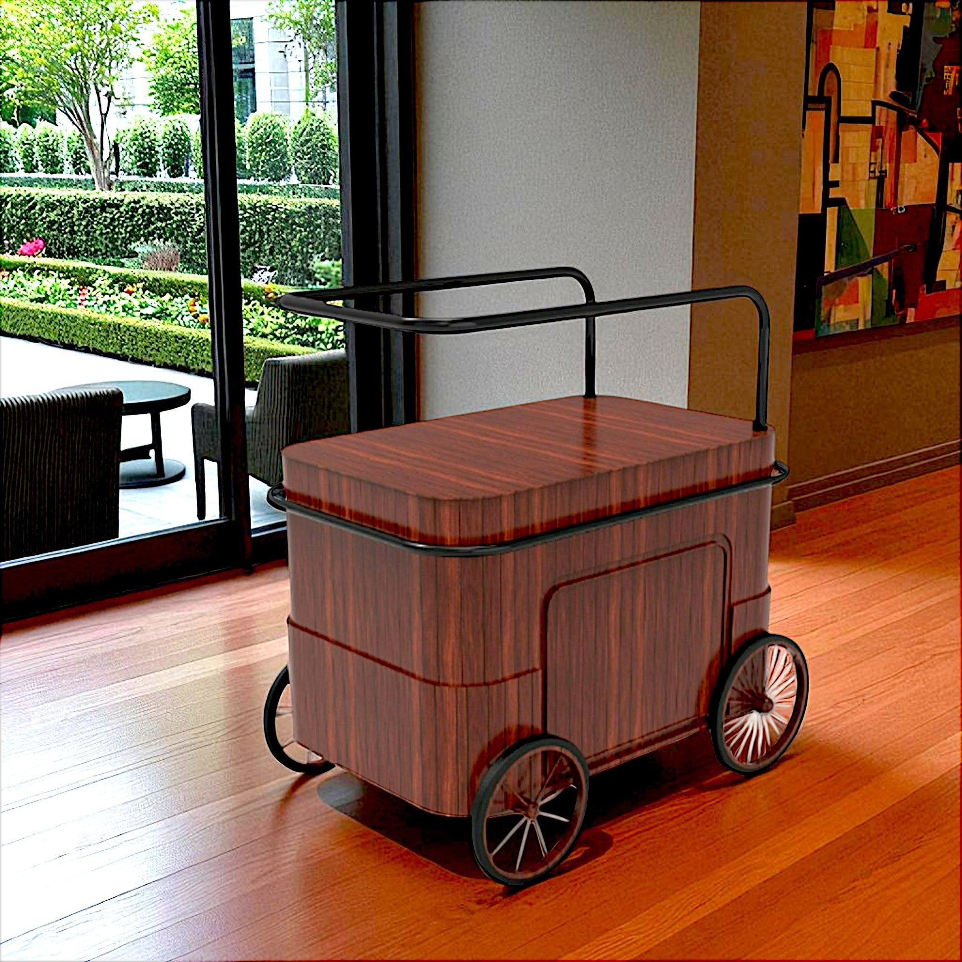 Elegant Metal Handle Wooden Tea Cart