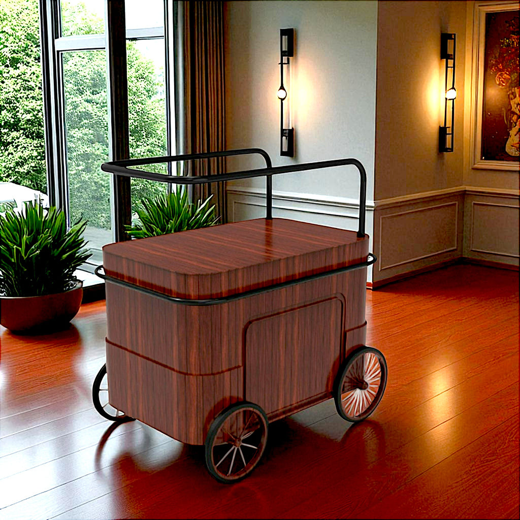 Elegant Metal Handle Wooden Tea Cart
